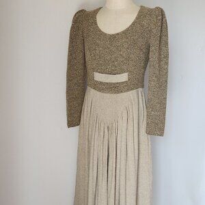 Vintage Sportalm Kitzbuhel Austria Wool Linen Oktoberfest Maxi Dress Beige